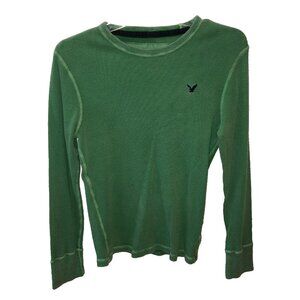 American Eagle Mens Medium Green Long Sleeve Waffle Weave Thermal Shirt Sz M Y2K